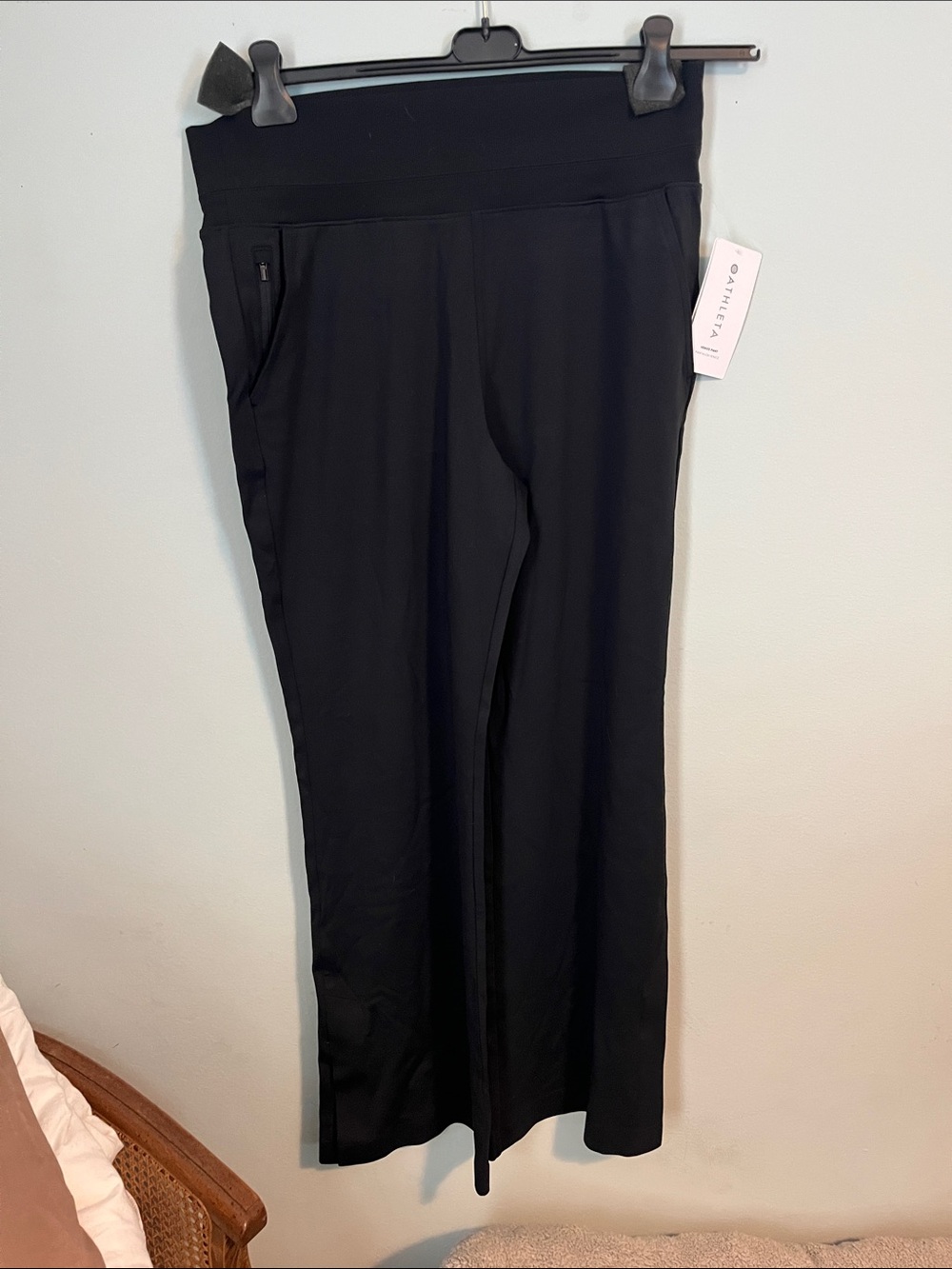 Athleta Black Flared Active Pants with Zip Pocket